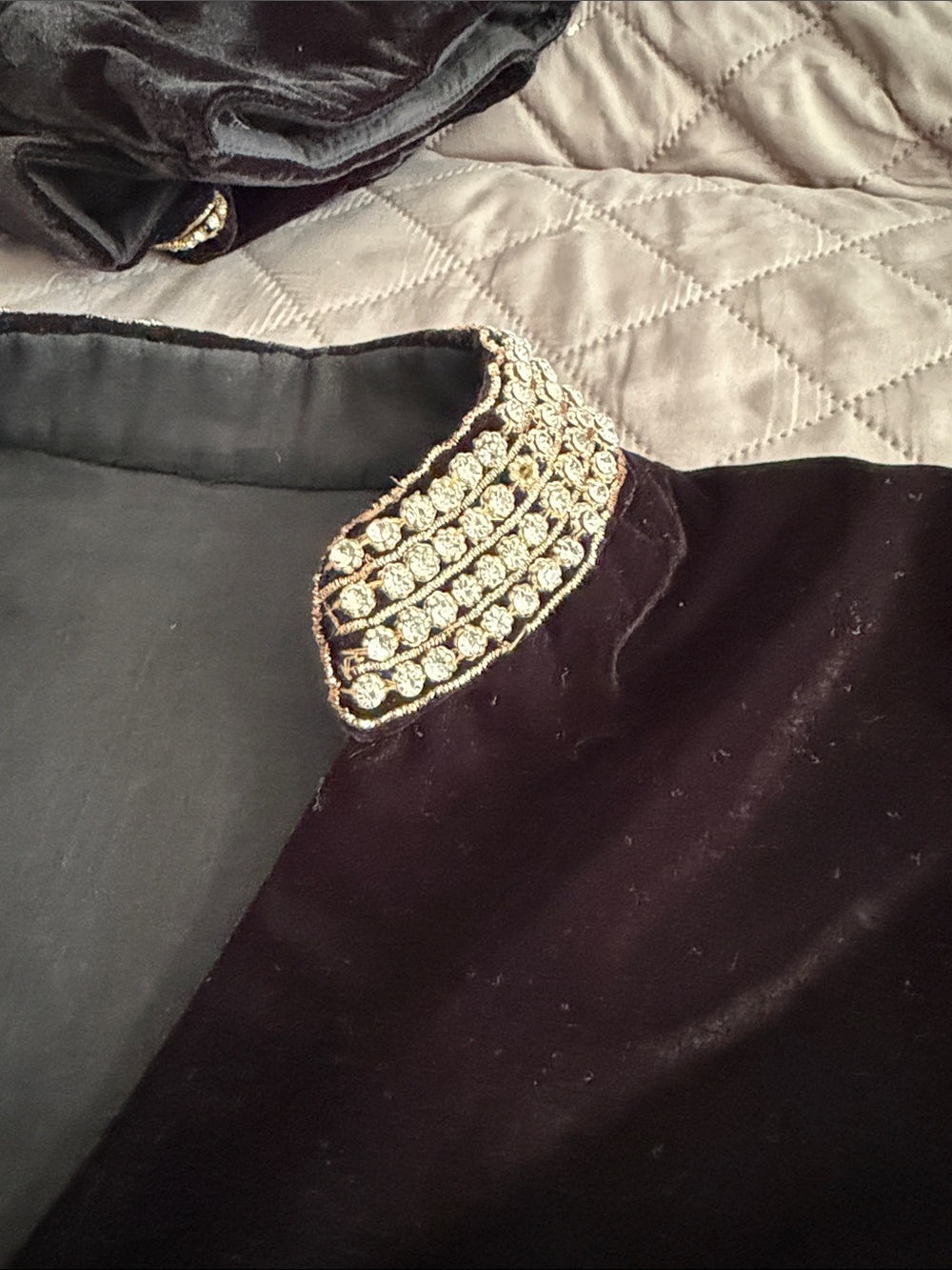 Black Velvet Top with Intricate Crystal Embellishment - Picture 7 of 14